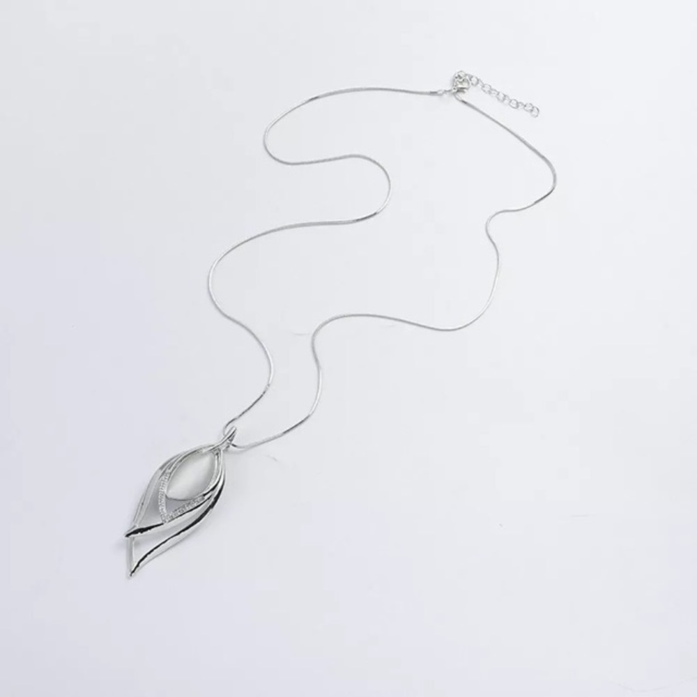 NEW silver leaf opal necklace. Long chain